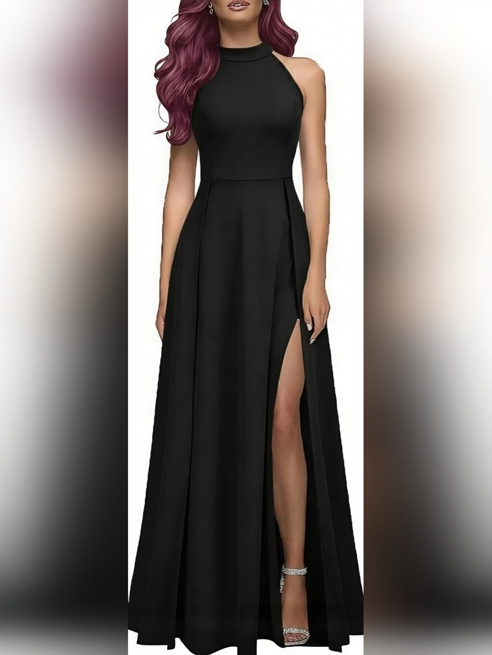 NWT Black Halter Neck Double Slit Cocktail Party Maxi Dress Sz XL